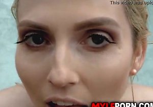 Blonde with big boobs banged by the water