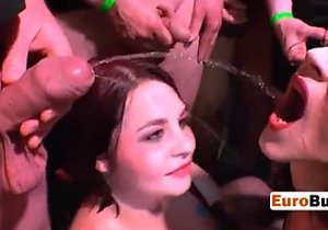 Slutty women drink piss and eat cum on camera