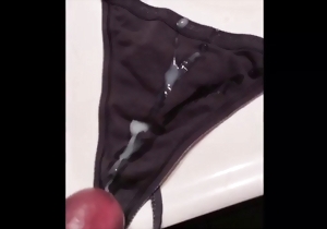 Beautiful dick cums a huge load of sperm all over her panties