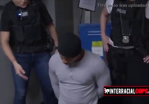 Two awesome white women are sucking his huge black dick