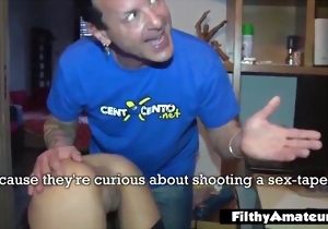 Sex-loving masked angel is playing with a big purple toy